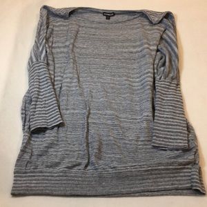 Grey/white/black striped tunic length sweater